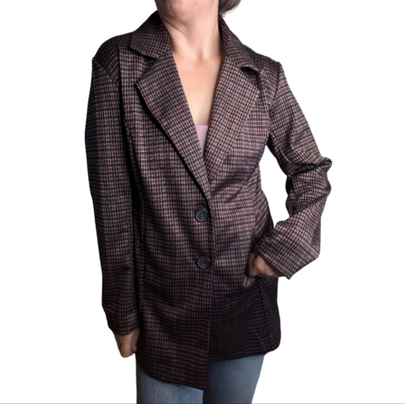 Avec Les Filles S/M Houndstooth LomglineKnit 2 Button Oversized Blazer - Picture 3 of 14